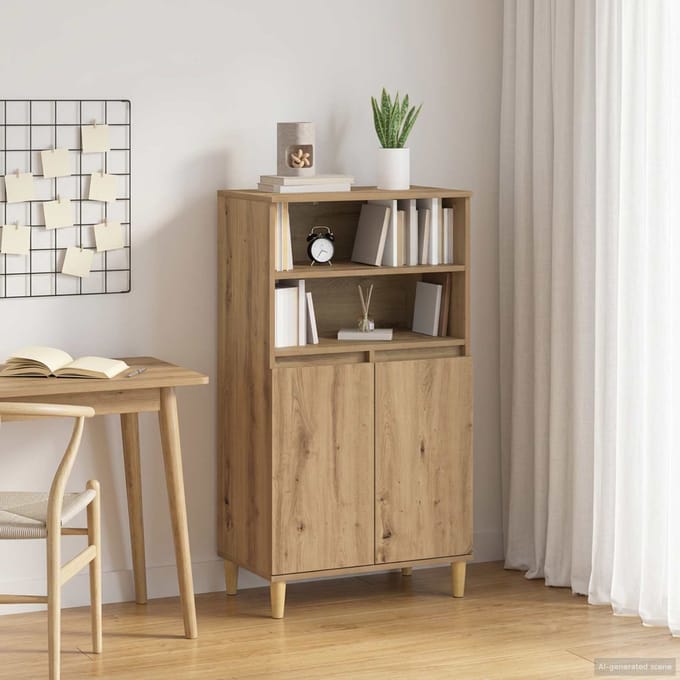 vidaXL - Highboard - Artisanaal - eiken - 60 - x - 36 - x - 110 - cm - Bewerkt - hout