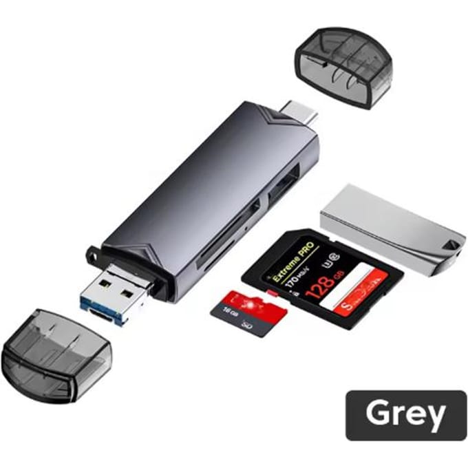 6-in-1 Kaartlezer USB 3.0 naar Type C Micro USB Universele OTG Adapter Multifunctionele Adapter SD TF Hoge Snelheid Transmissie gray