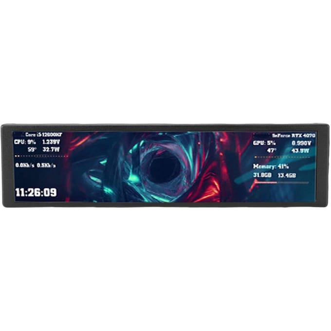 9,2 inch Computerkast Secundair Scherm Landschap Portretmodus Dynamisch Video Thema FHD 1920x462 PC CPU GPU Temperatuur