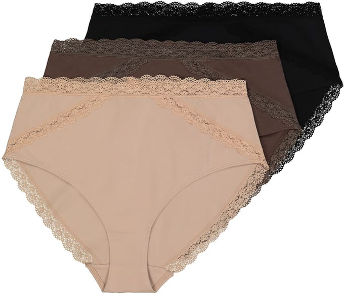 Ulla Popken - Dames - Midi-slips set van 3 kanten tailleband - Zwart - Maat 58+