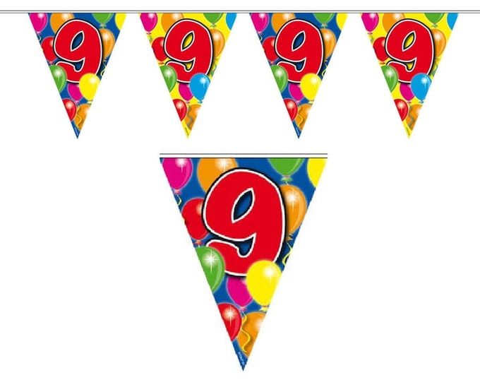 9 jaar Leeftijd versiering vlaggenlijn - vlaggetjes - verjaardag - 10 meter - plastic