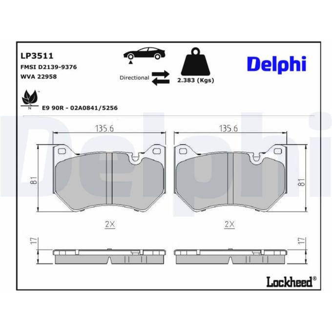 Remblokkenset, schijfrem DELPHI LP3511