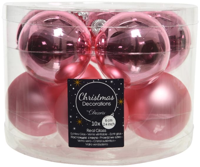 Decoris Kerstballen set - 20x stuks - glas - lippenstift roze - 6 cm - glans/mat - kerstversiering
