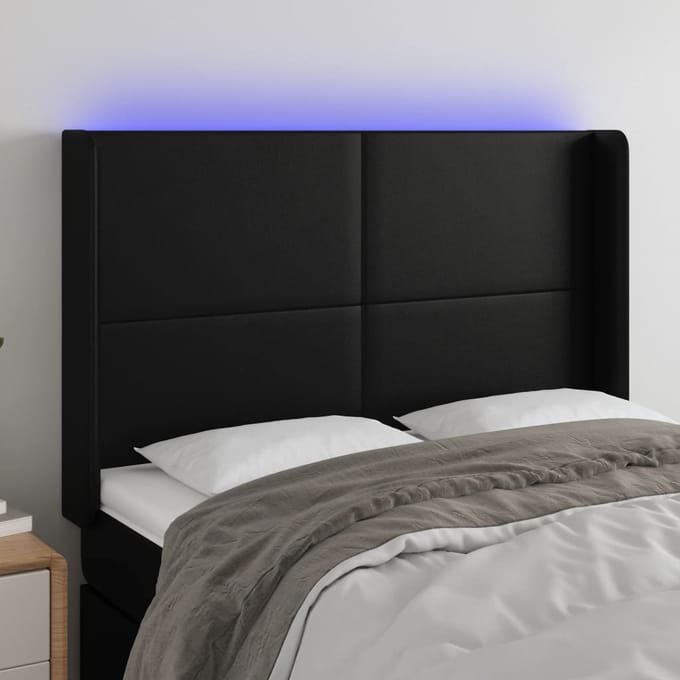 vidaXL - Hoofdbord - LED - 147x16x118/128 - cm - kunstleer - zwart