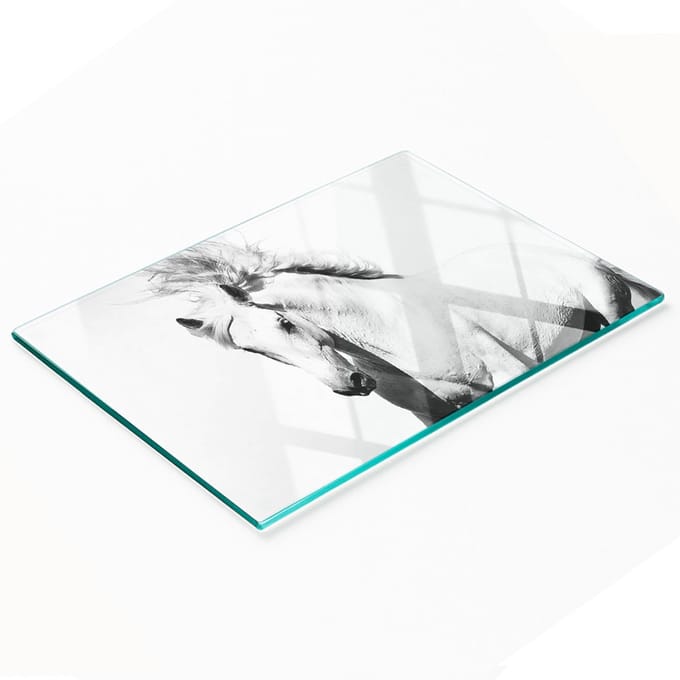 Keukenplank van gehard glas met decoratieve afbeelding van een wit paard, 80x52 cm