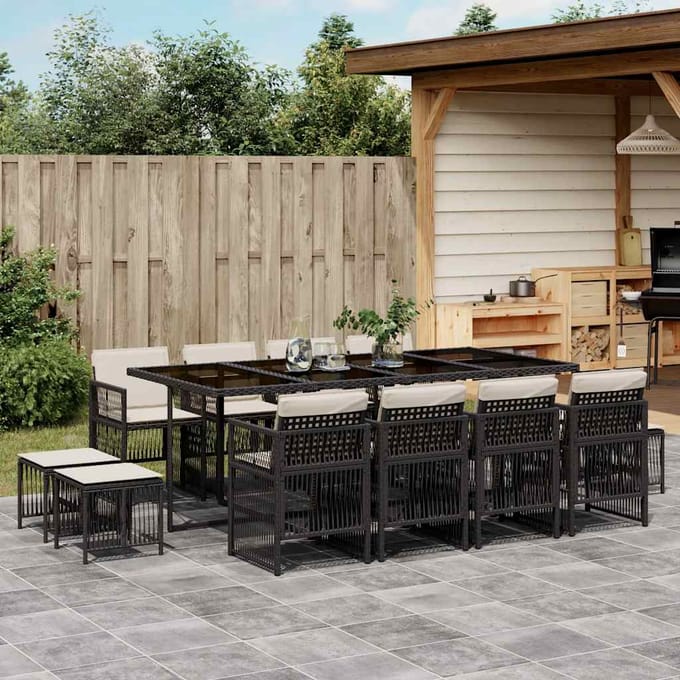 vidaXL - 13-delige - Tuinset - met - kussens - poly - rattan - zwart