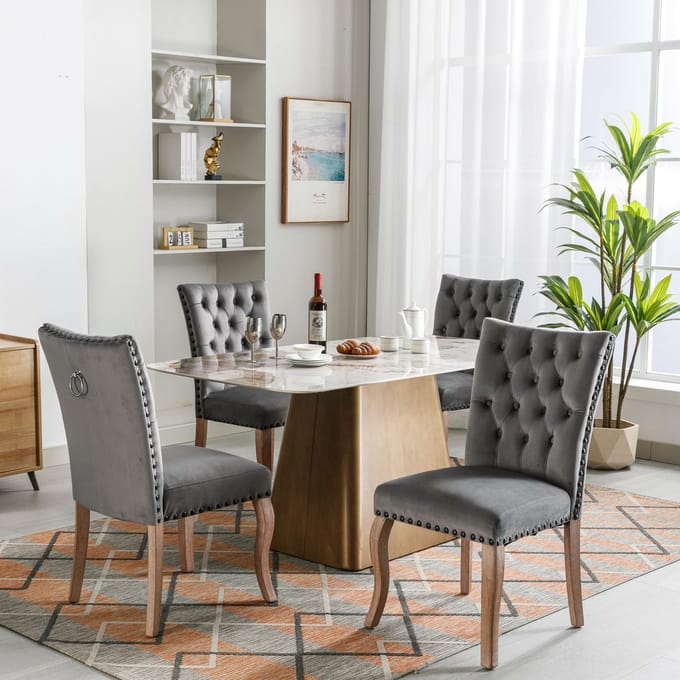 REDOM Eetkamerstoel - Gestoffeerd - Modern - Voor Eetkamer - Fluweel - Grijs