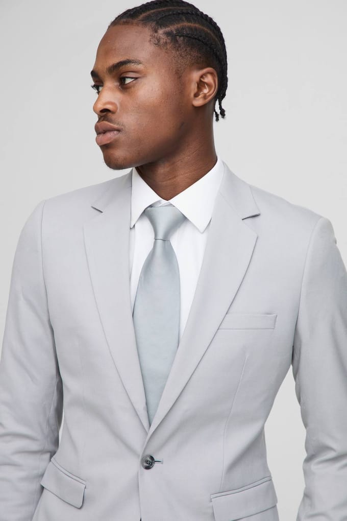 Super Skinny Single Breasted Suit Jacket | Grey | Size 48