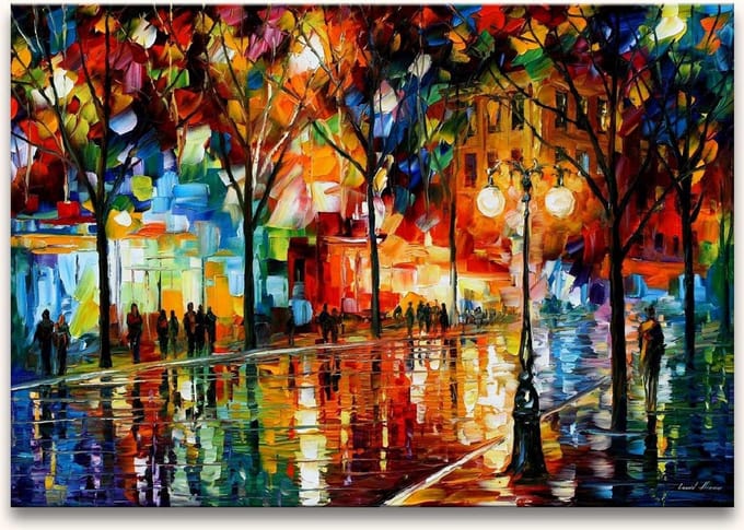 Handgeschilderd schilderij Olieverf op Canvas - Leonid Afremov 'Winkelstraat'