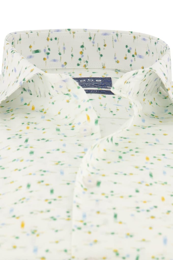 Ledub overhemd Modern Fit wit /groen print