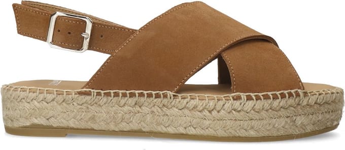 Manfield - Dames - Cognac suède sandalen - Maat 42