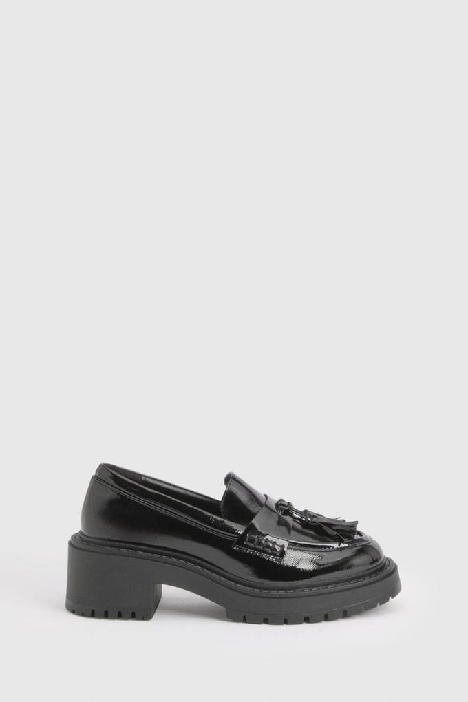 boohoo Dames Brede Pasvorm Chunky Kwast Loafer | Zwart | Maat: 37