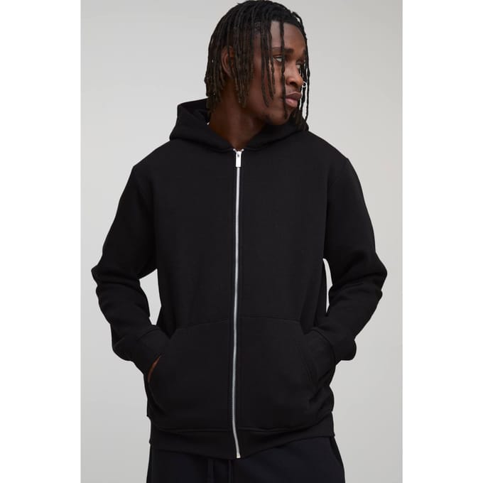 Lange Basic Regular Hoodie met ritssluiting | Black | Size Medium