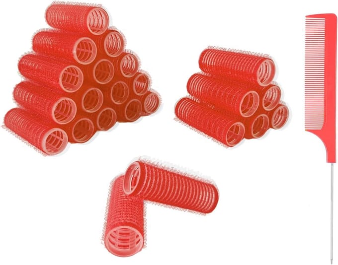 Haarkrulspelden Set - Hitteloze Rollers - Haar Krullen - Zelf Grip Nylon - 24 Stuks - Rood