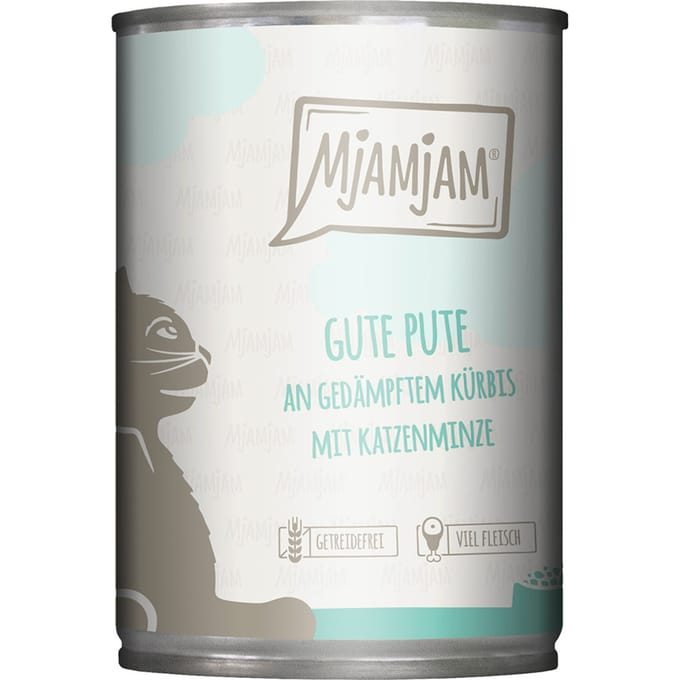 6x400g MjAMjAM goede kalkoen op gestoomde pompoen kattenvoer nat