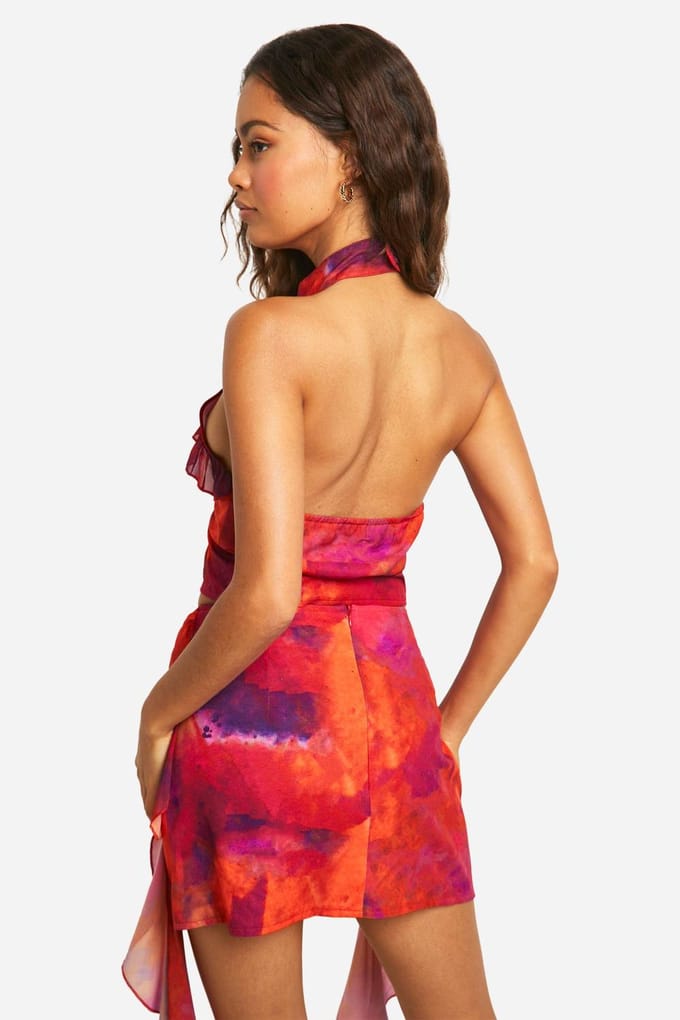 boohoo Dames Printed Frill Detail Woven Mini Skirt | Maat: 6