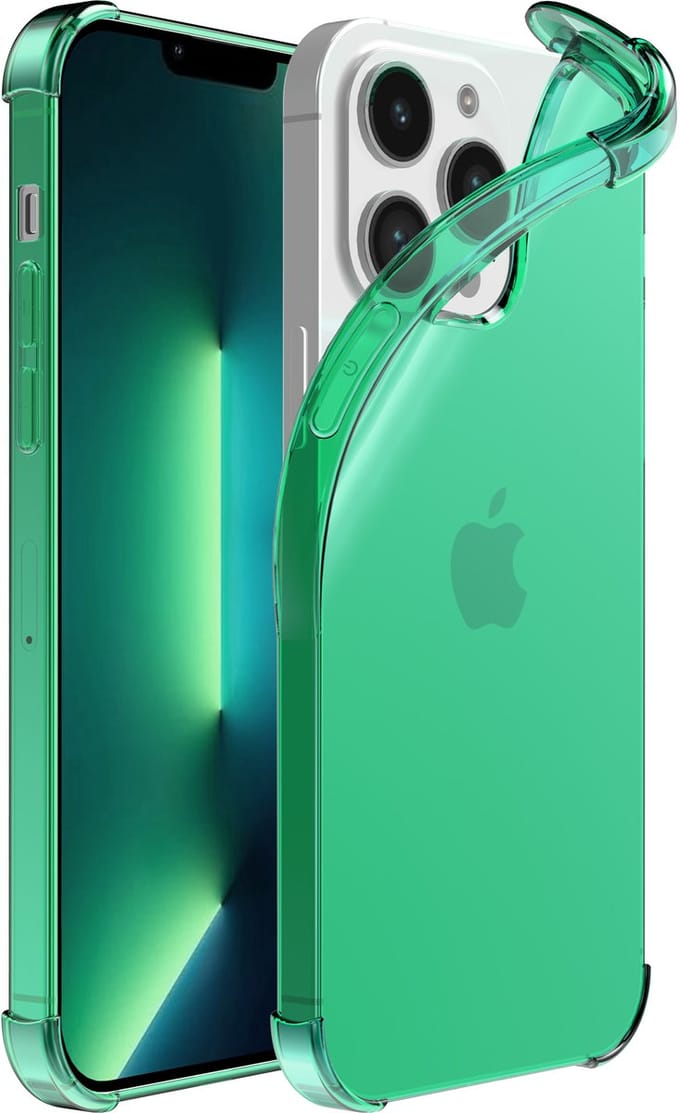 Smartphonica iPhone 13 Pro Max transparant shockproof siliconen hoesje met stootrand - Groen geschikt voor iPhone 13 Pro Max