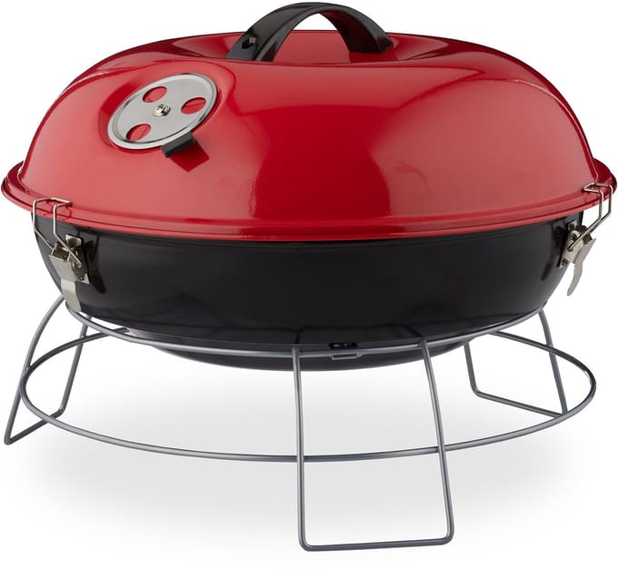 Kogelbarbecue - houtskoolbarbecue - kogelgrill - deksel - rond - draagbaar rood