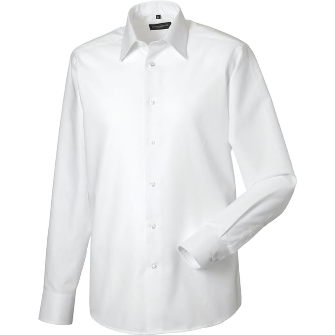 Russell Collection Heren Oxford Getailleerd Formeel Overhemd Met Lange Mouwen (Wit)