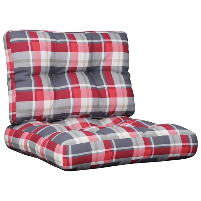 vidaXL - Palletkussens - 2 - st - stof - ruitpatroon - rood
