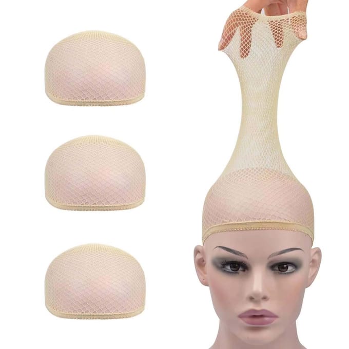 Bonnet de Perruque en Maille Extensible Élastique Filet à Cheveux Noir Filet à Perruque en Filet de Pêche Ouvert Respirant Bonnet en Maille pour Accessoires de Perruque beige