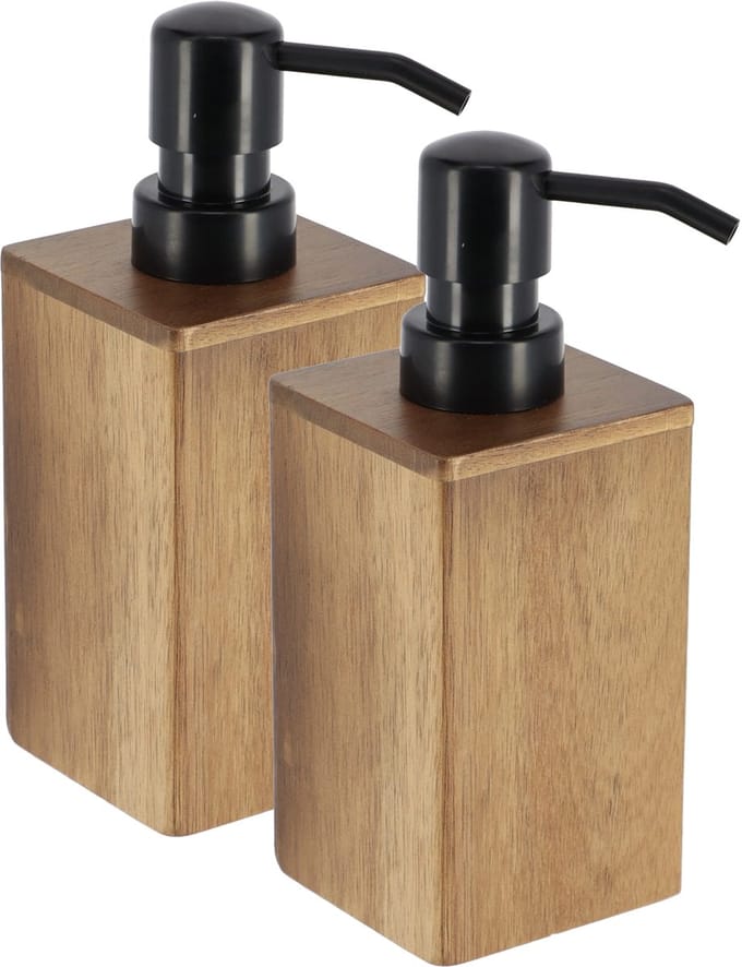 Tendance Zeeppompje/zeepdispenser - 2x - bruin - hout look - acacia - 150 ml