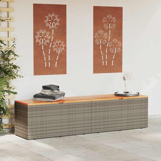 vidaXL - Tuinbox - 220x50x54 - cm - poly - rattan - en - acaciahout - grijs