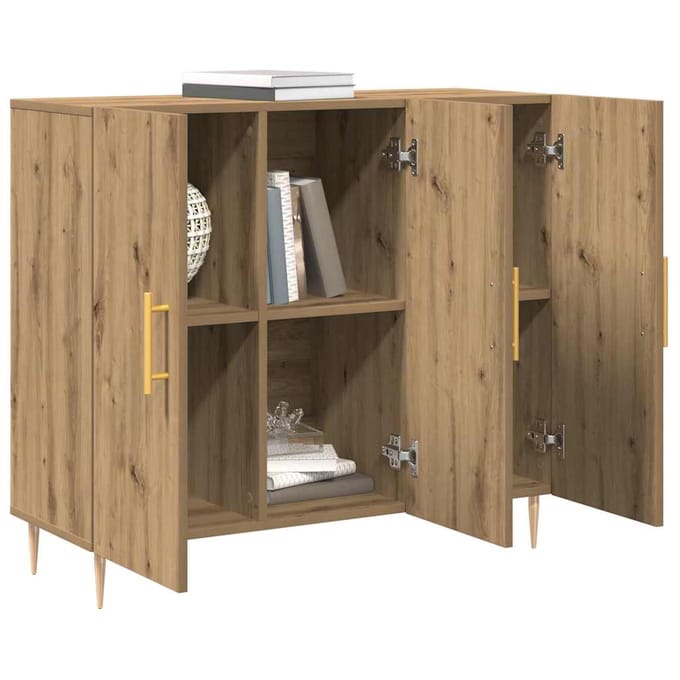 vidaXL - Dressoir - Artisan - Eiken - 90 - x - 34 - x - 80 - cm - Bewerkt - hout