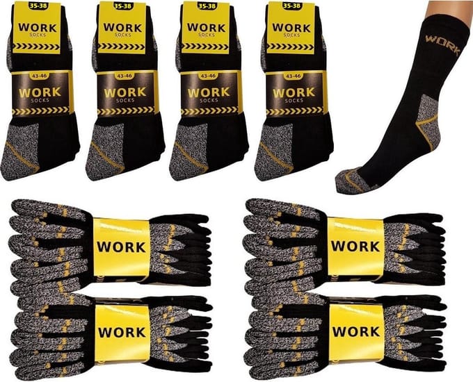 Work Werksokken - 20 paar - Zwart met grijs - Maat 35/38