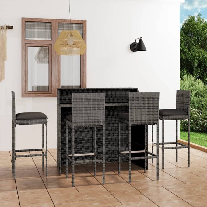 vidaXL - 5-delige - Tuinbarset - met - kussens - grijs