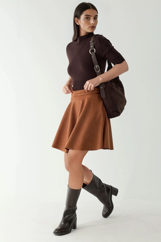 Hoge Taille Faux Suède Minirok met Ritsluiting
