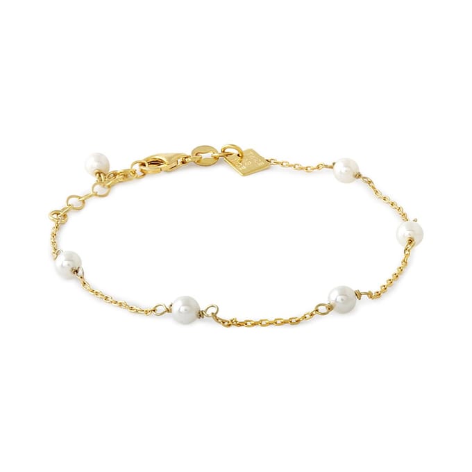 Twice As Nice Armband in 18kt verguld zilver, 6 parels 17cm+3cm