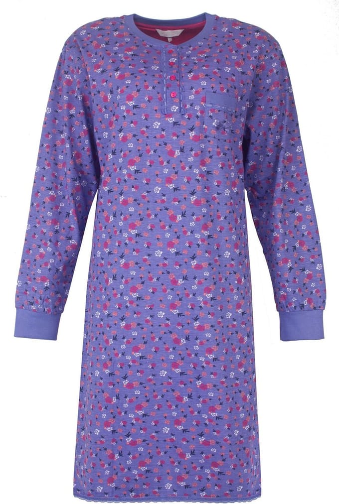 Tenderness Dames Nachthemd - Bloemetjes Dessin - Paars - Maat M