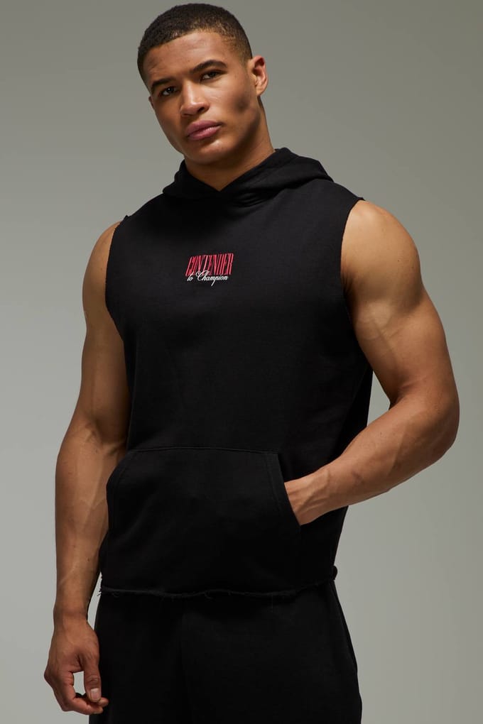 Heren Actieve Mouwloze Boxing Hoodie | Black | Size Medium