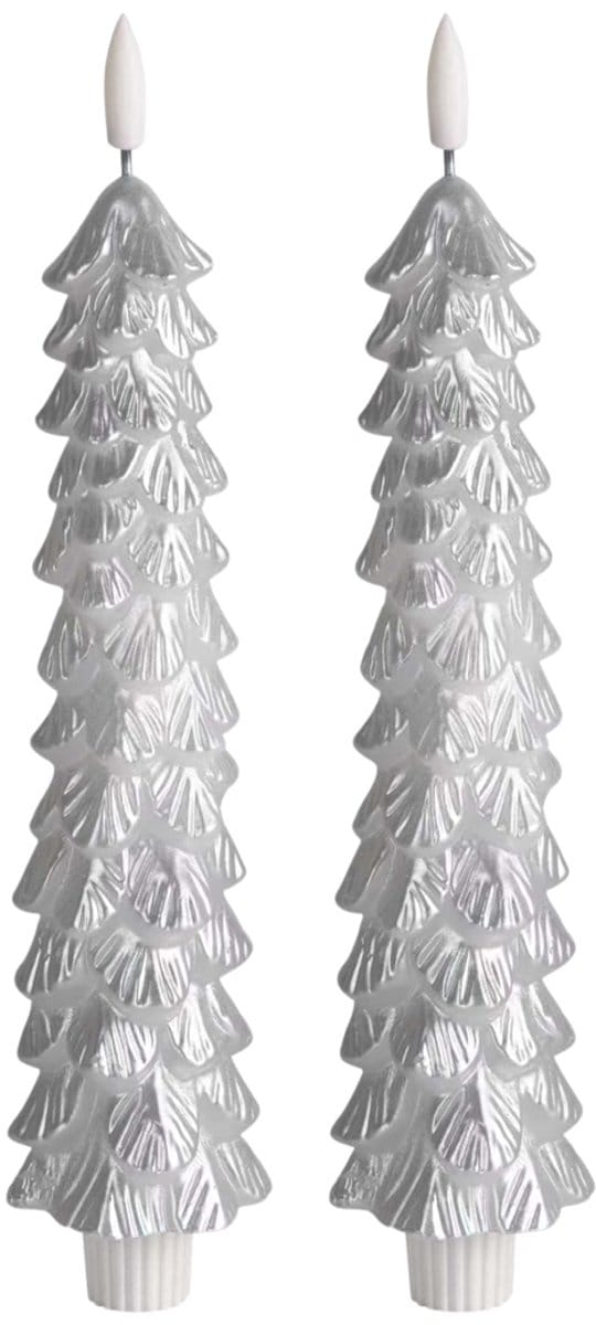 LED Kerstboom Kaars Zilver - Set van 2 - Timerfunctie - Aifcandles