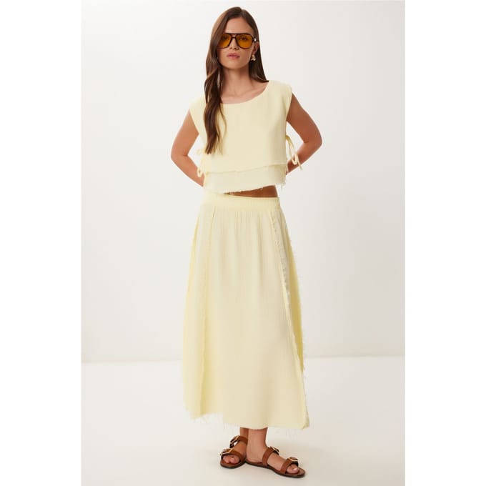 Katoenen Mouwloze Blouse en Wijde Rok Set