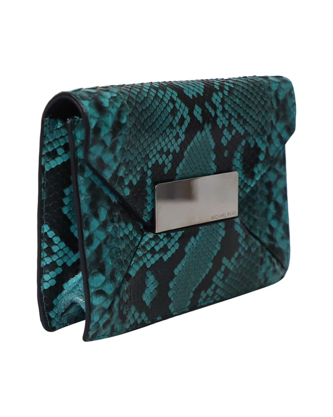 Michael Kors Slangenhuid Geëmbosseerde Clutch Bag in Groene Lederen
