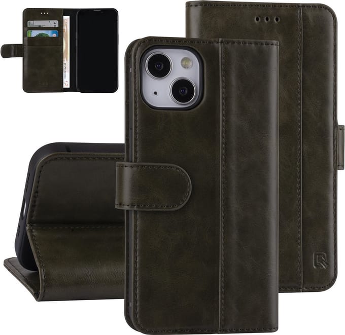 UNIQ Accessory Apple iPhone 13 Groen PU Leather Book Case Telefoonhoesje - Bescherming & Stijl