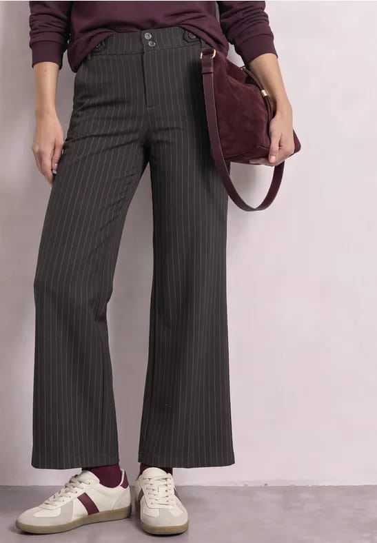 High Waist Broek met wijde pijpen en strepen