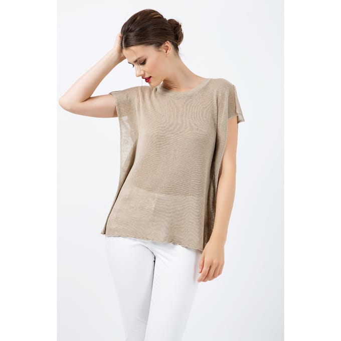 Semi Sheer Top met korte mouwen en schouderplooien