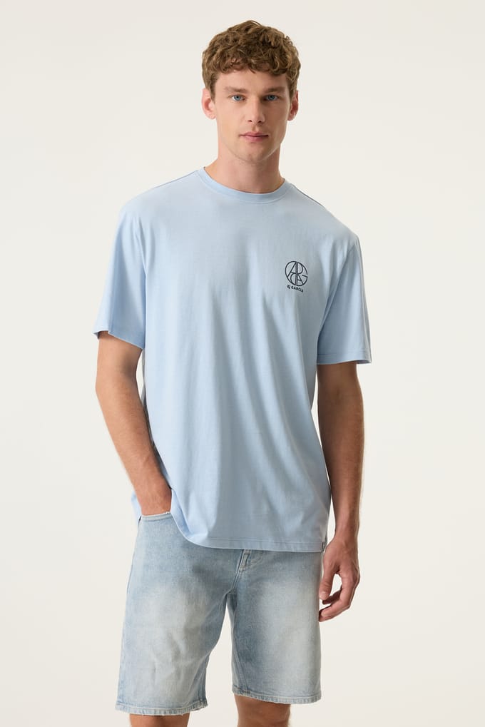 GARCIA Heren Print T-shirt Blauw Korte mouw