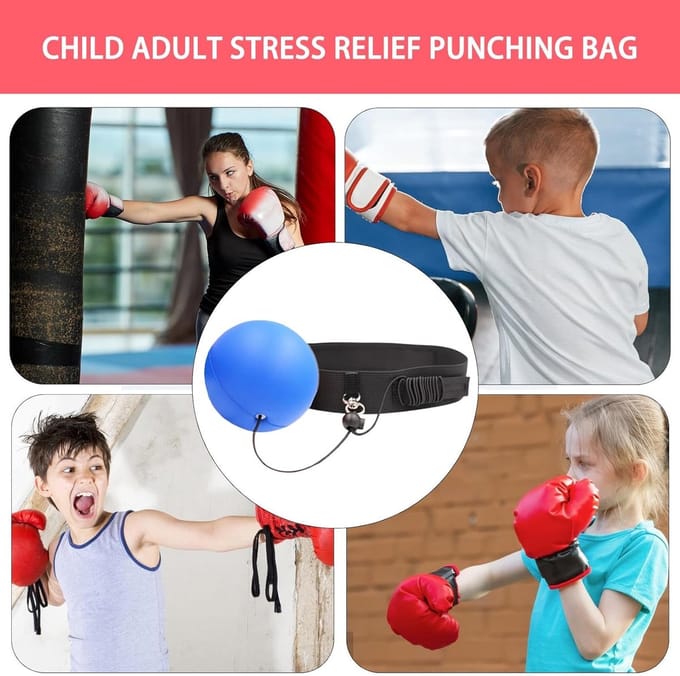 Boks Reflexbal - Hoofdband Bal - Reactie Trainen - Verstelbare Hoofdband - 9 cm Diameter - Blauw