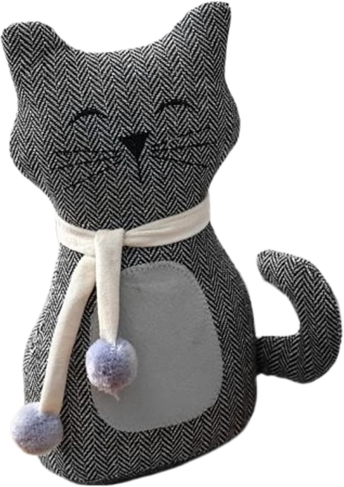 Deurstopper Kattenvorm - Decoratieve Stopper - Deuren Open Houden - Verzwaarde Stofkern - 28.5 cm Lengte - Grijs