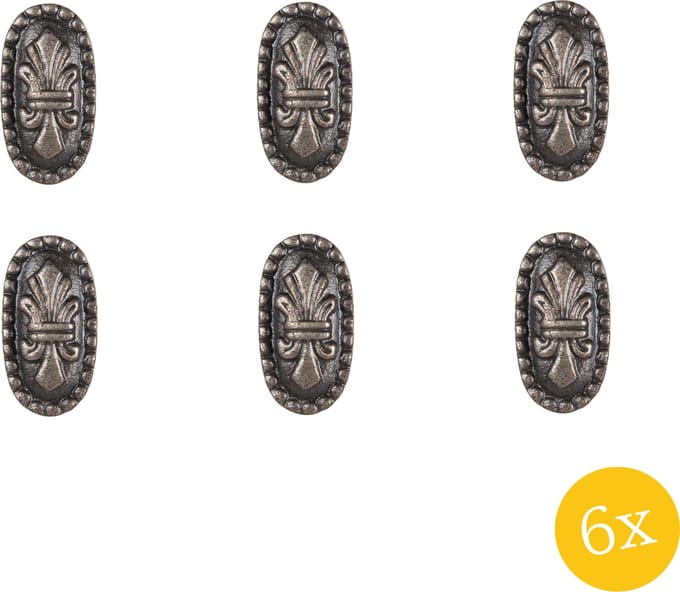 Clayre & Eef Deurknop set van 6 stuks 5 cm Grijs Ijzer Ovaal Meubelknop