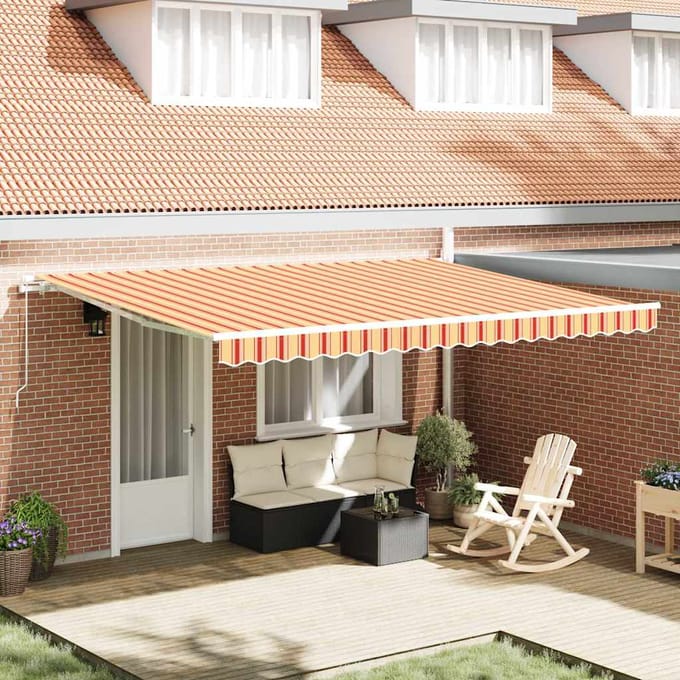 vidaXL - Uitschuifbare - luifel - Geel - en - Oranje - 450 - x - 350 - x - 165 - cm