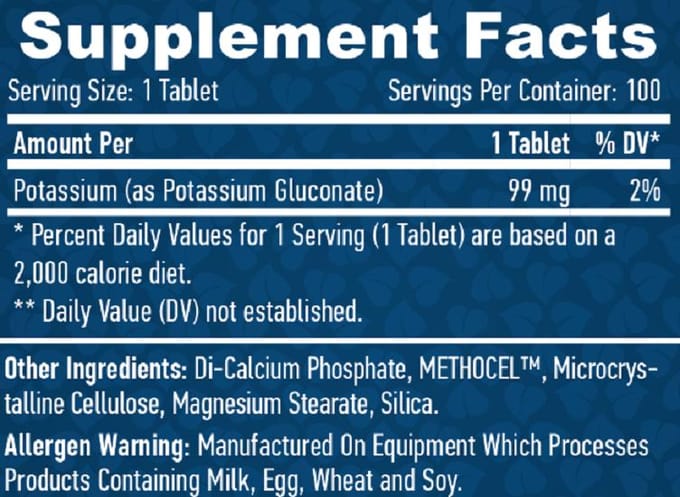 Haya Labs Gluconate de potassium 99 mg - 100 comprimés
