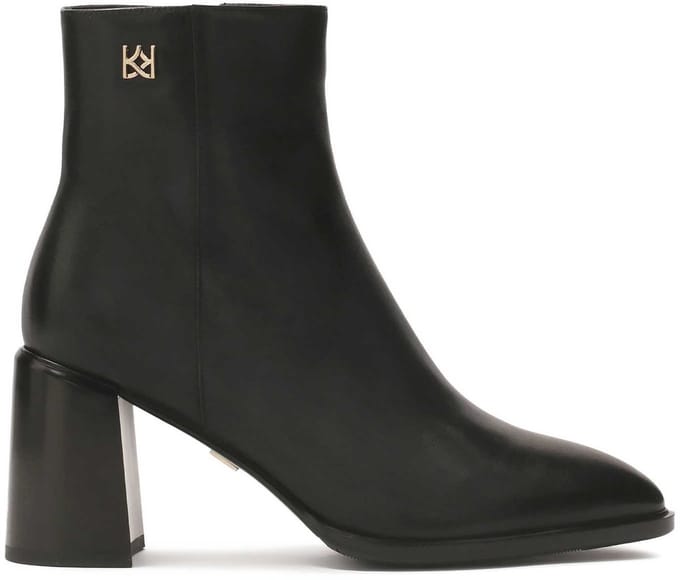 Black leather boots with a wide heel