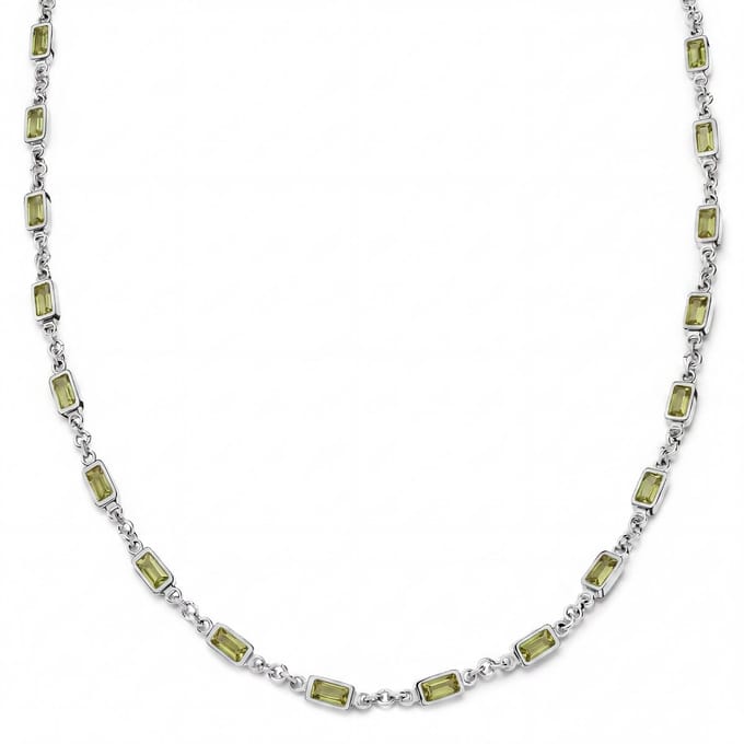 Prism | Zilverkleurige ketting met peridotgroene stenen van kristalglas