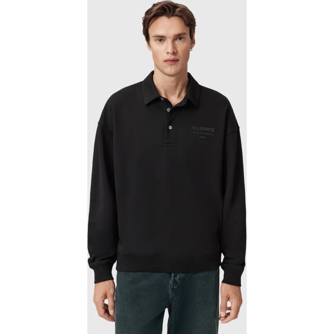 AllSaints Xander Sweat Polo Jet Black Größe: S | Longsleeves Outlet | Herren | Schwarz