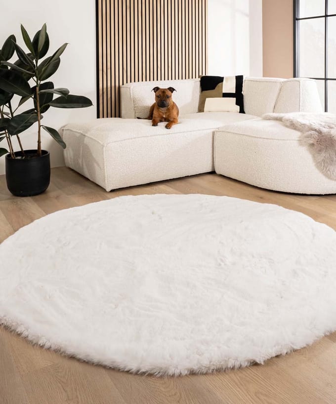 Fluffy vloerkleed rond - Comfy Deluxe wit 100